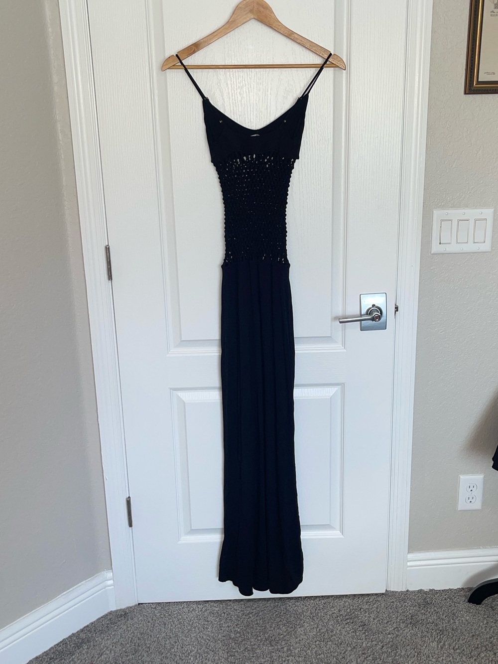 NEW INDAH BELLA DRESS $240 Black Mesh Cutout Maxi Dress Crochet Sz XS - Picture 9 of 16